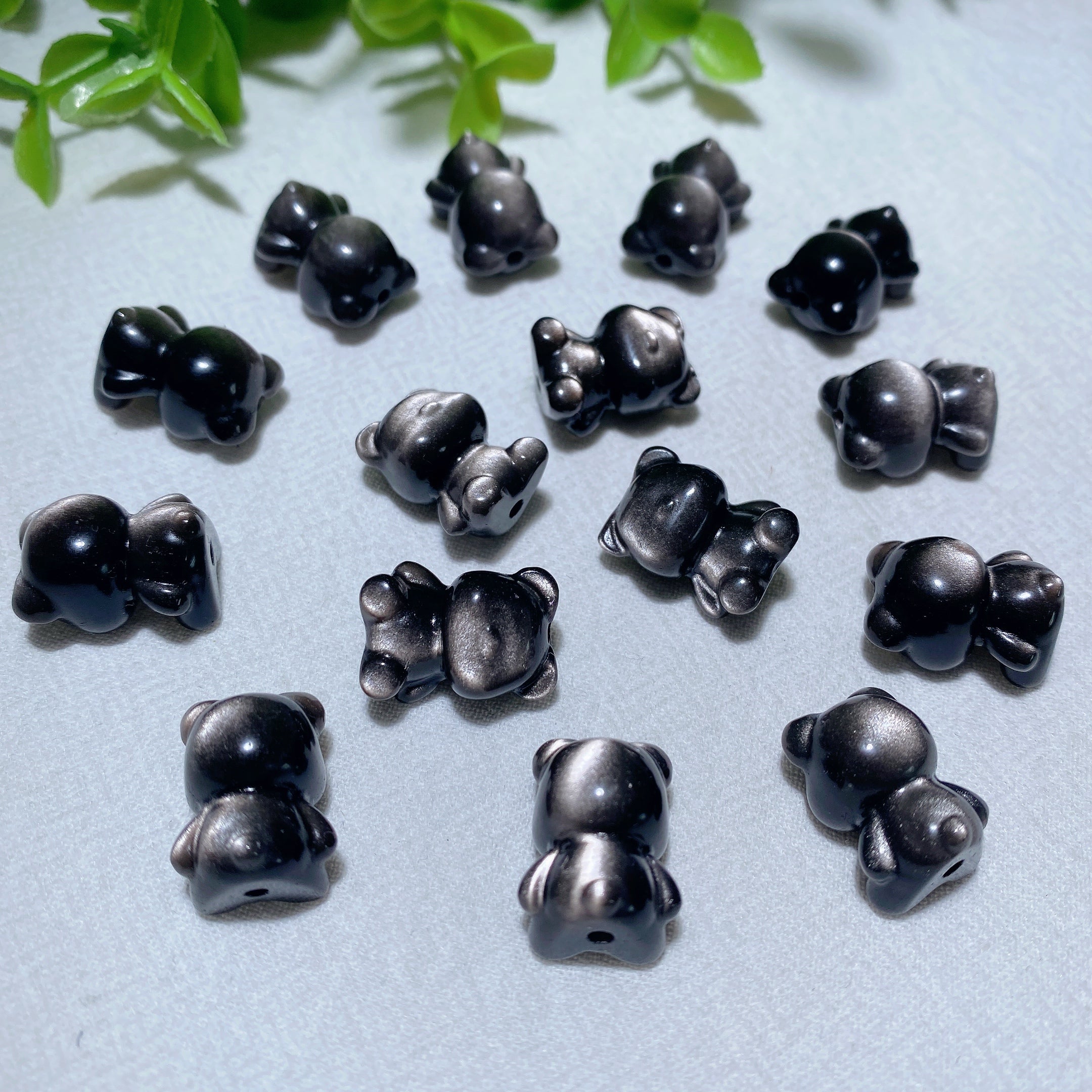 0.7 inch Silver Obsidian Drilled Crystal Bear for Healing