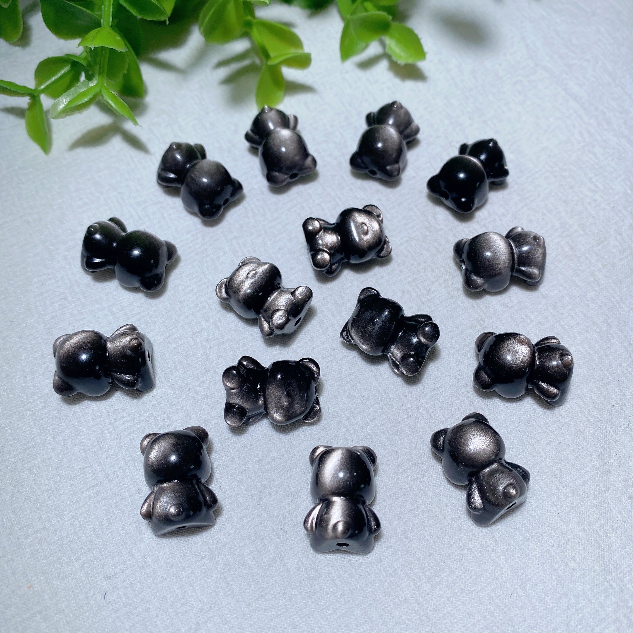 0.7 inch Silver Obsidian Drilled Crystal Bear for Healing