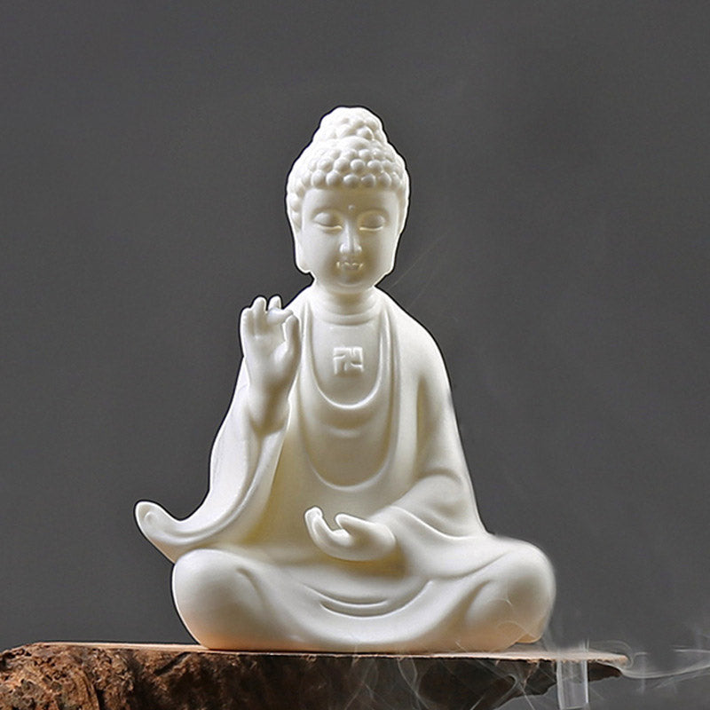Ceramic Avalokitesvara Buddha Statue LED Blessing 8x11.5cm