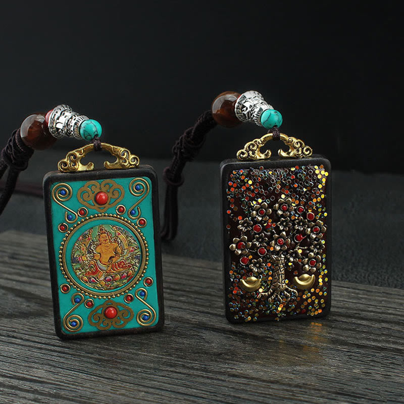 Ebony Spiritual Necklace with Wealth Gods & Golden Phoenix