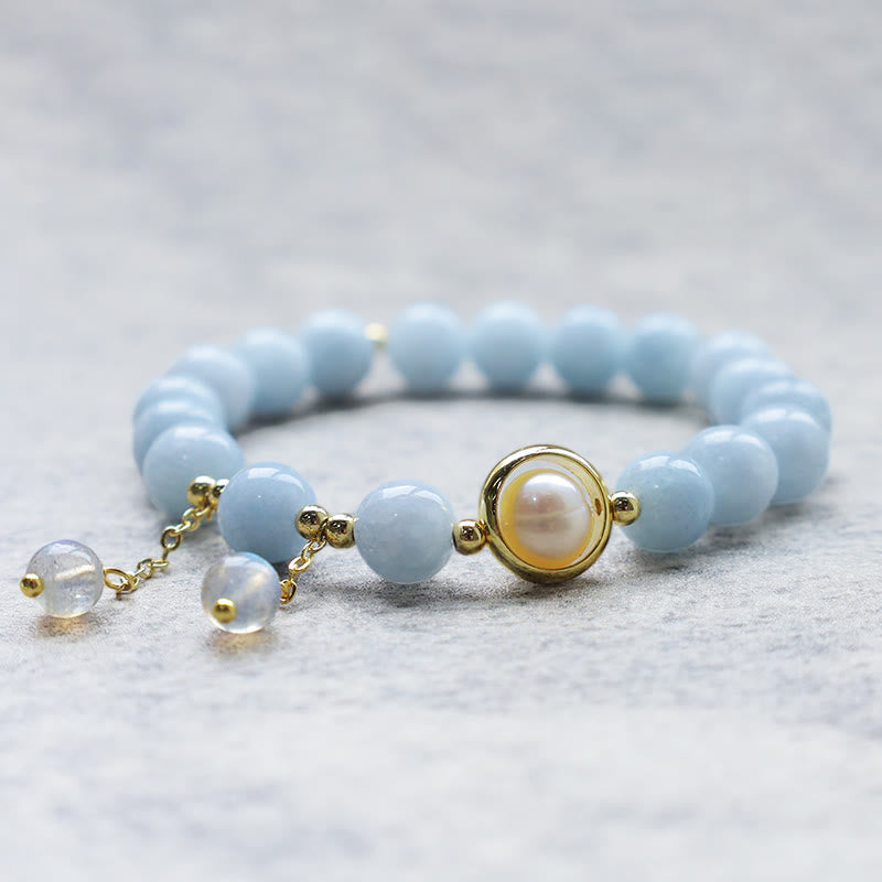 8mm Aquamarine Pearl Moonstone Healing Charm Bracelet