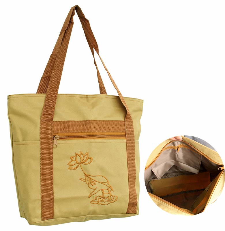 Spiritual Canvas Tote Bag with Lotus Embroidery Pattern
