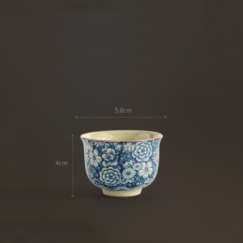 Vintage Lotus Ceramic Teacup | Handmade Floral Tableware