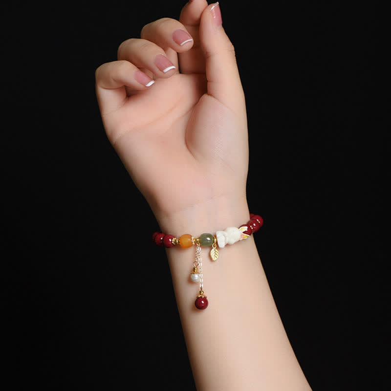 10mm Cinnabar Hetian Jade Blessing Bracelet for Rabbit Year