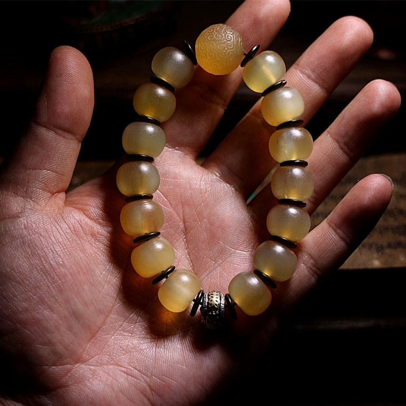 14mm Om Mani Padme Hum Sheep Horn Bracelet Unisex