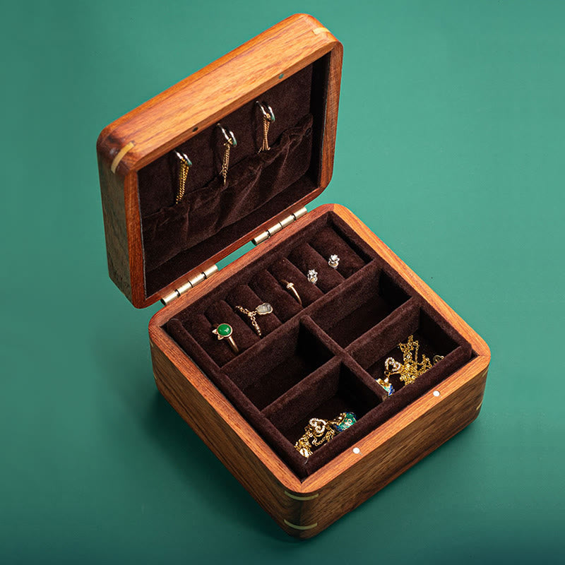 Rosewood Jewelry Box with Antique Flower Leaf Design - Handmade Storage