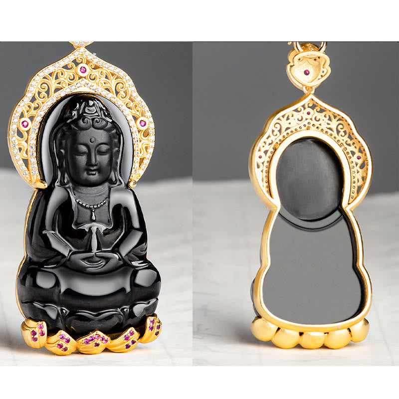 Black Jade Kwan Yin Avalokitesvara Necklace for Protection