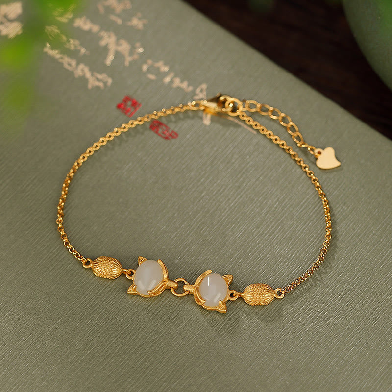 Hetian White & Cyan Jade Bracelet for Luck & Protection