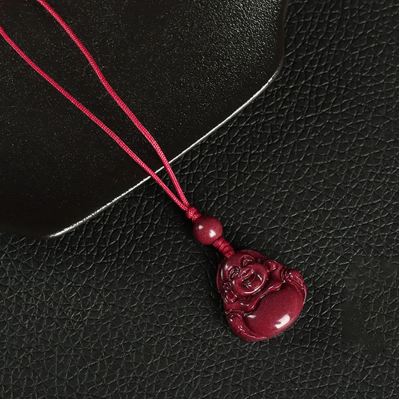 Laughing Buddha Cinnabar Necklace Pendant Blessing Charm