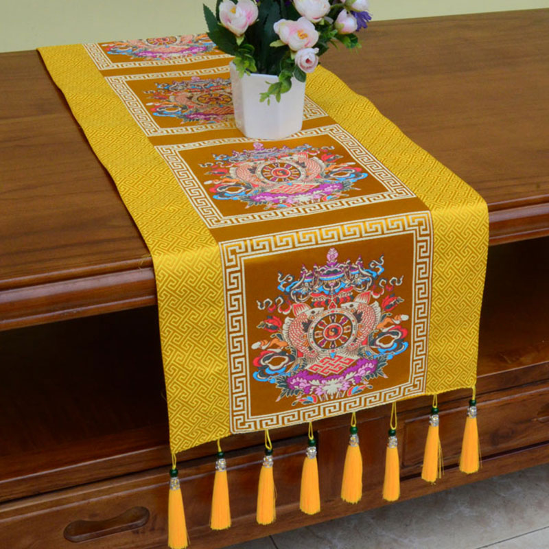 Meditation Altar Mat with Tibetan Vajra and Auspicious Symbols, 95x33cm