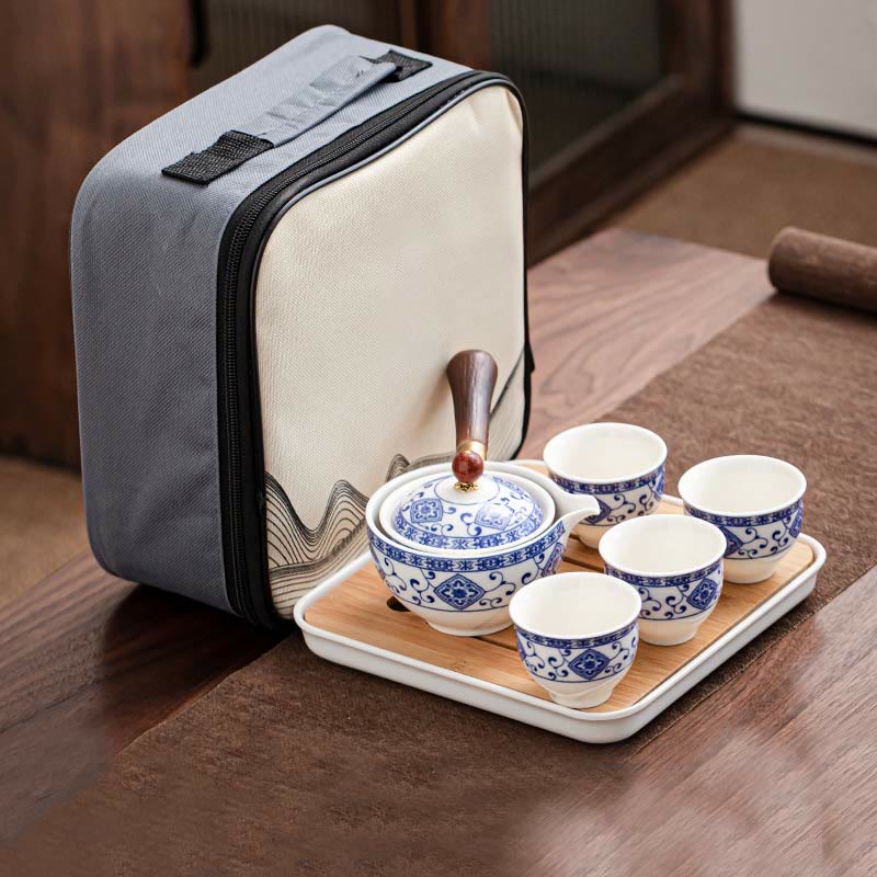 Ceramic Chinese Gongfu Teapot Set with Portable Gift Bag