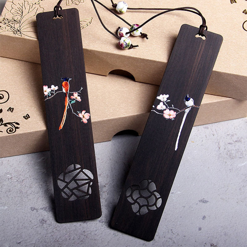 Ebony Oriole Bird Wood Bookmark with Gift Box