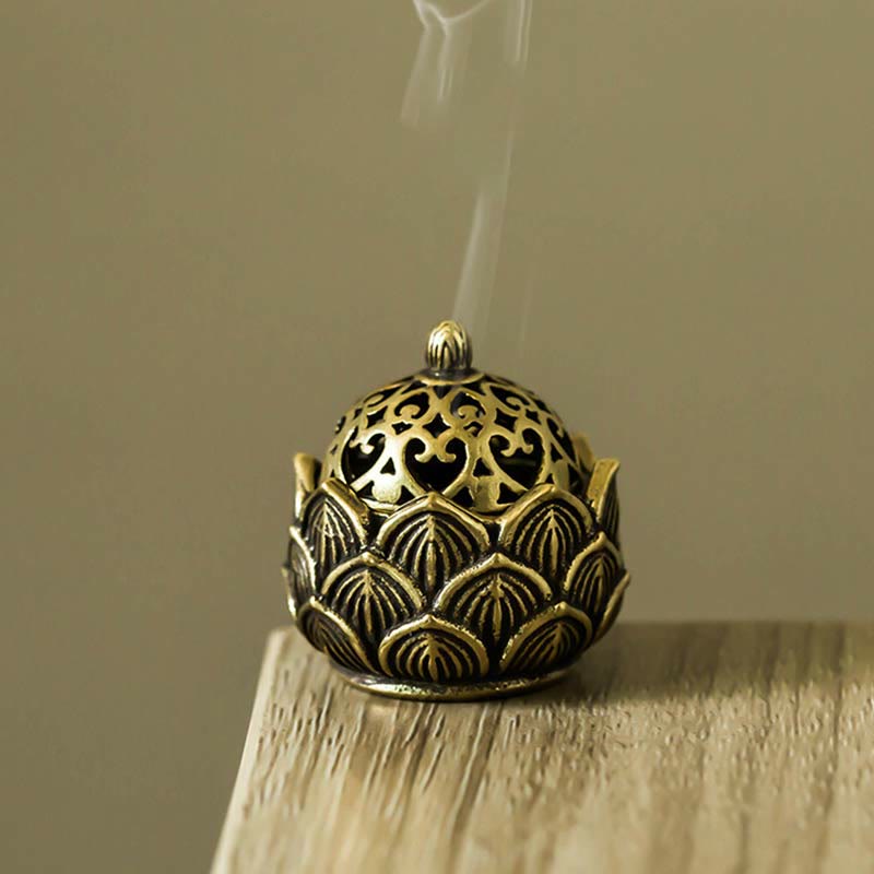 Tibetan Mini Lotus Pattern Copper Incense Burner