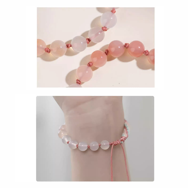 Reincarnation Knot Agate Bracelet with Peach Blossom Charm