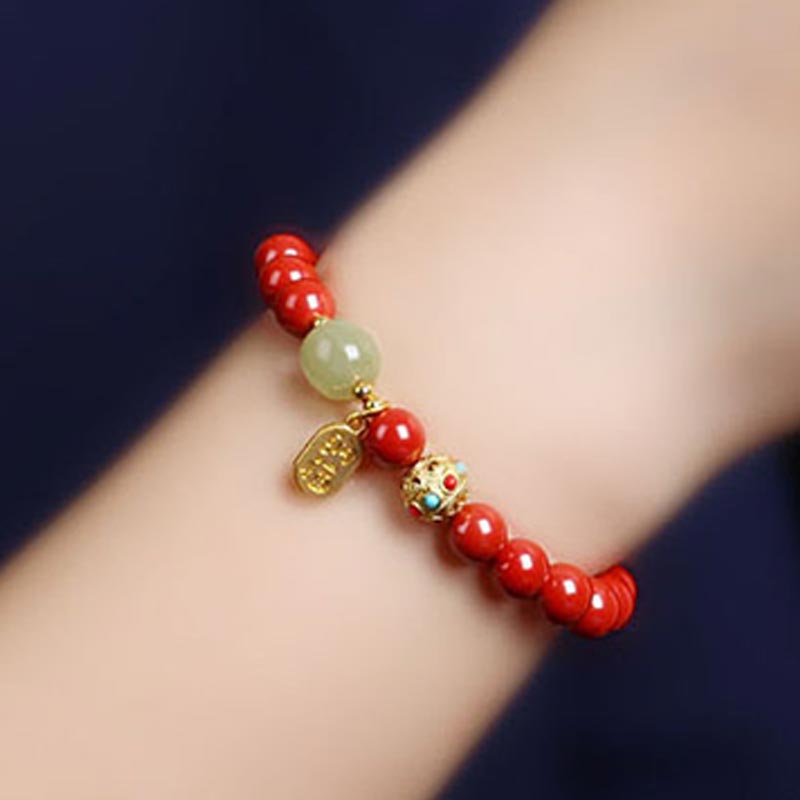 Unisex Cinnabar and Green Aventurine Charm Bracelet 8mm