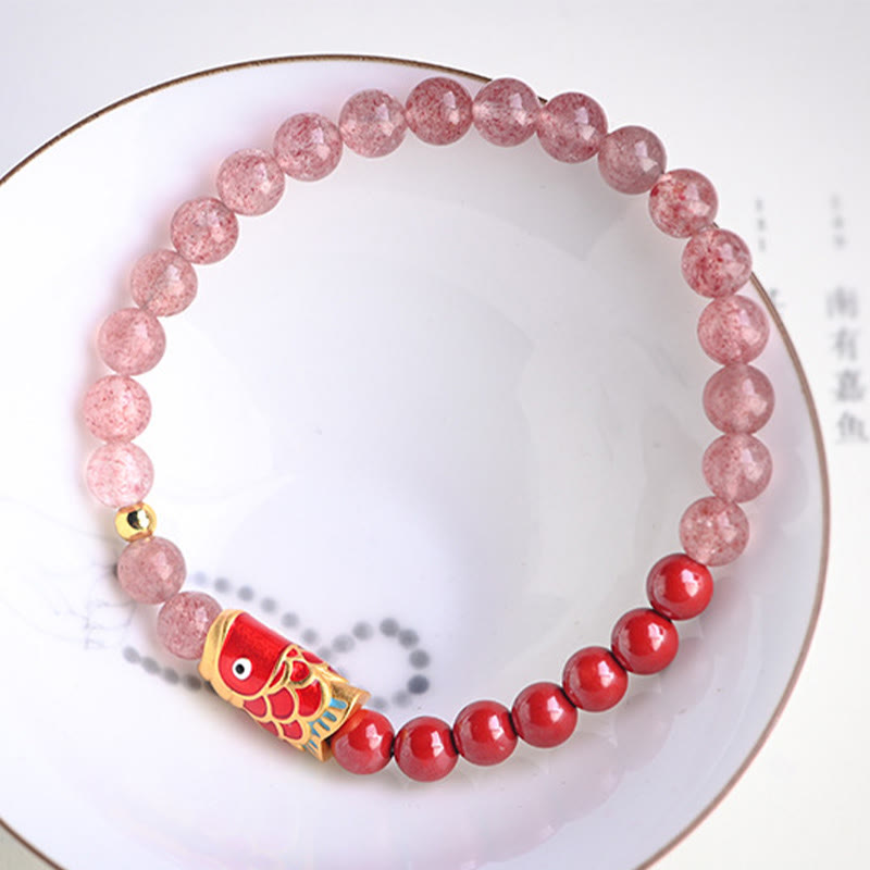 4mm Strawberry Quartz Lucky Koi Fish Healing Bracelet