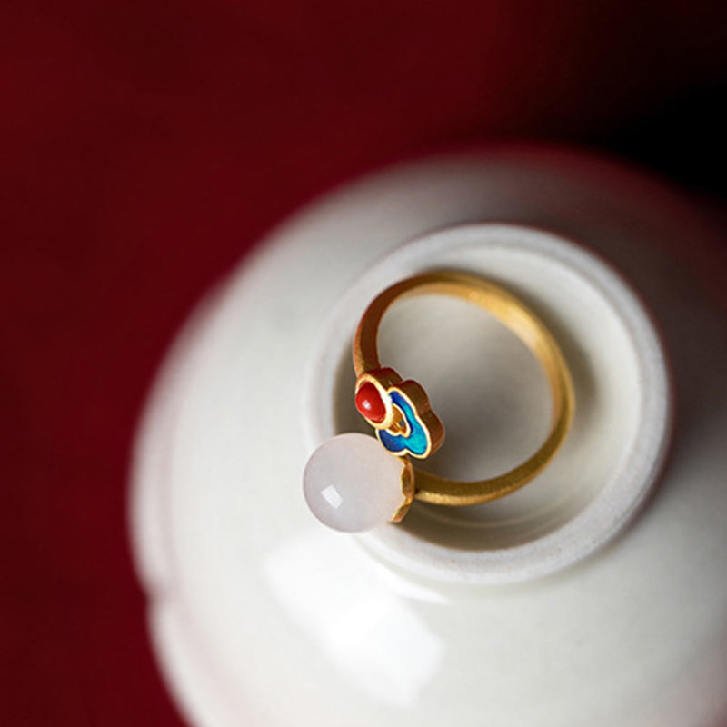 White Jade Auspicious Cloud Blessing Luck Adjustable Ring