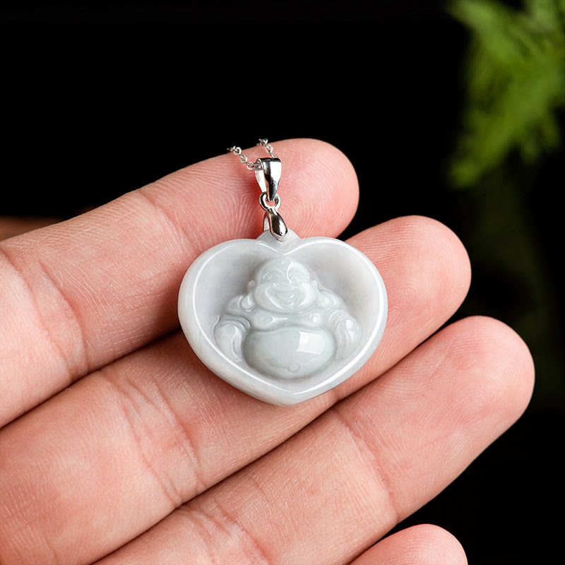 White Jade Buddha Necklace for Luck | Sterling Silver Pendant