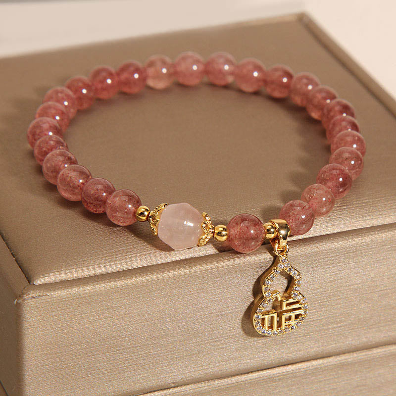Strawberry Quartz Positive Energy Bracelet with Fu Charm
