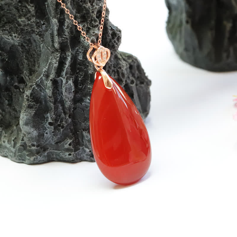 Red Agate Confidence Necklace | Sterling Silver Waterdrop Pendant