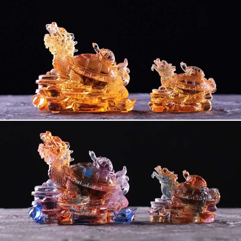 Handmade Liuli Feng Shui Dragon Turtle Art Piece for Luck