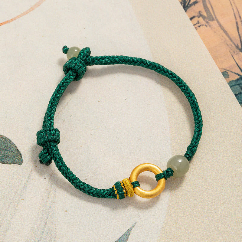 Sterling Silver Hetian Jade Peace Buckle Bracelet for Luck