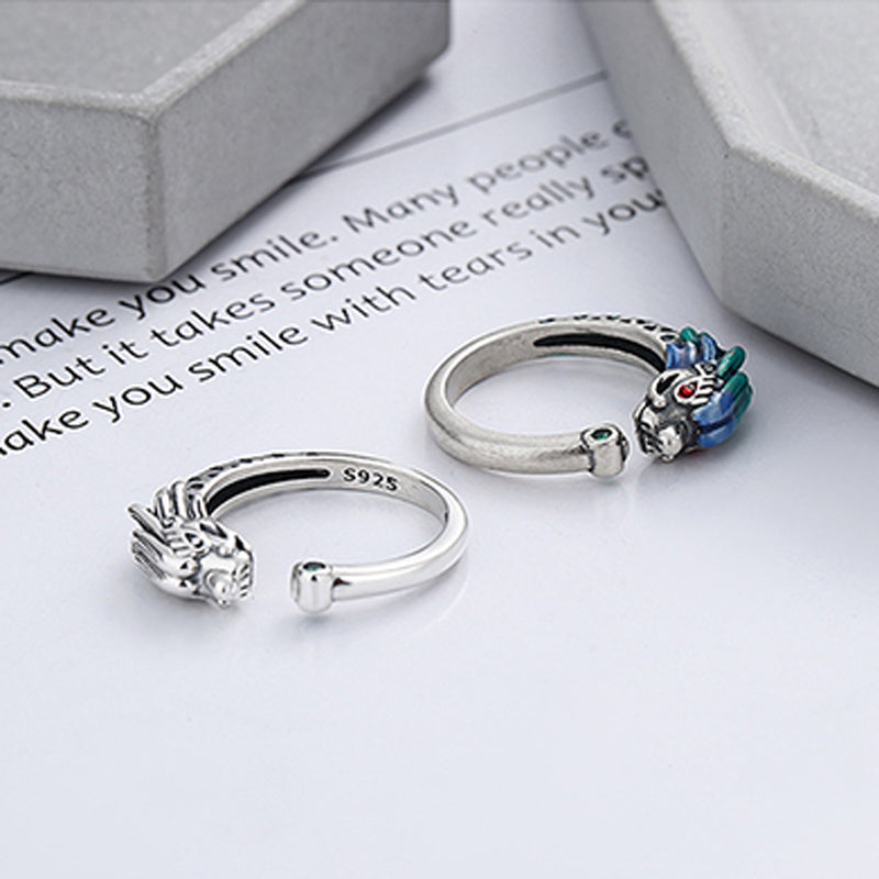 925 Sterling Silver Dragon Ring for Luck & Protection Adjustable