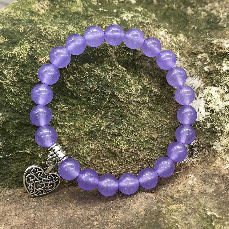 Amethyst Lucky Love Heart Charm Bracelet 8mm Beads