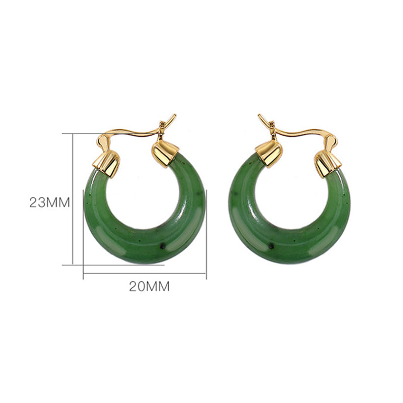 23mm Hetian Cyan Jade Gold Plated Luck Drop Earrings