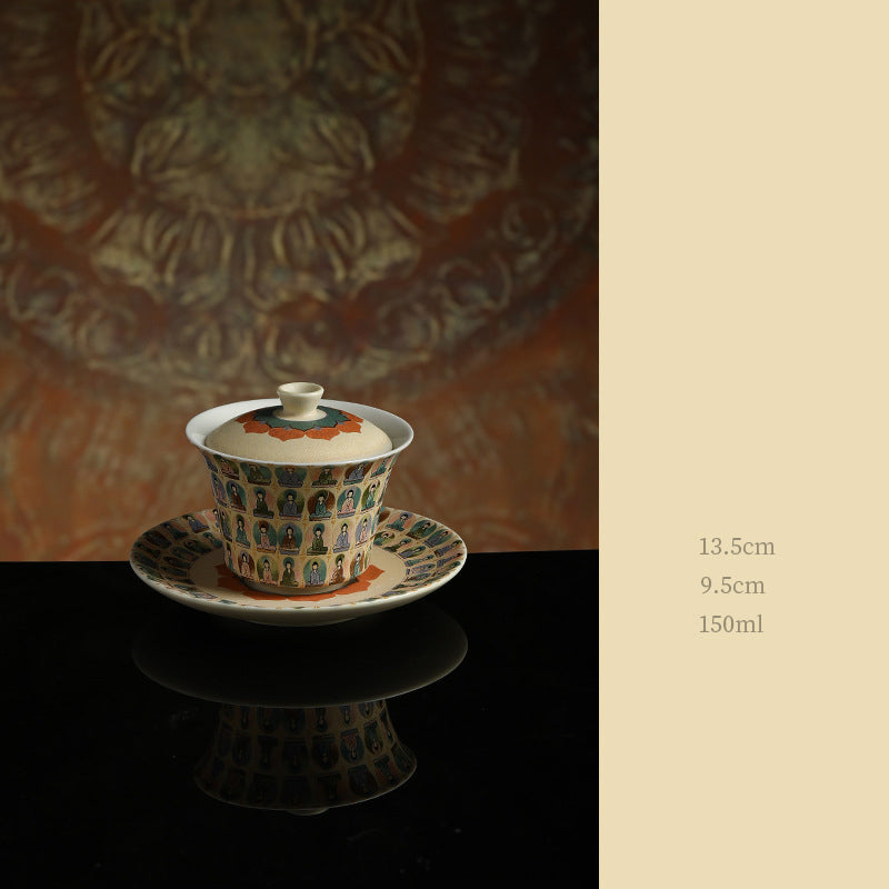 Dunhuang Ceramic Gaiwan with Thousand Buddhas & Lid 150ml