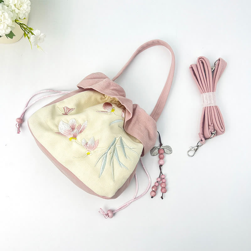 Cotton Linen Tote Bag with Spiritual Lotus Embroidery 20cm