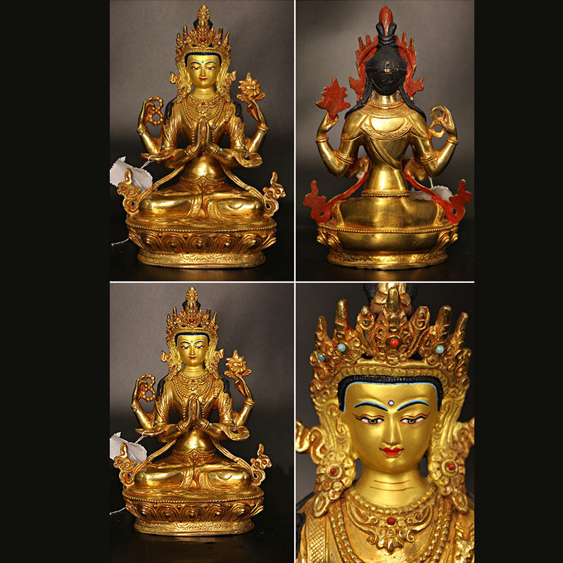 Copper and Gold Plated Bodhisattva Tara Chenrezig Statue for Protection