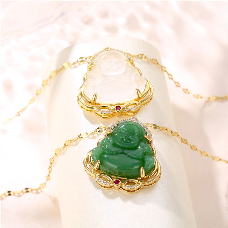 Natural Jade Laughing Buddha Necklace for Peace & Prosperity