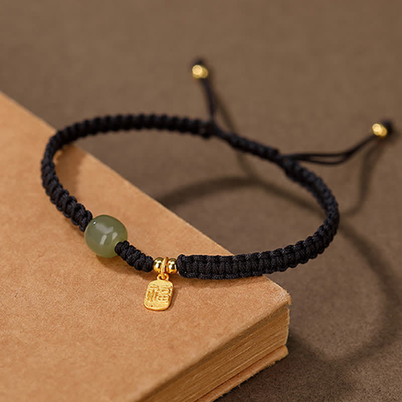 Adjustable 7x8mm Hetian Jade Red String Blessing Bracelet