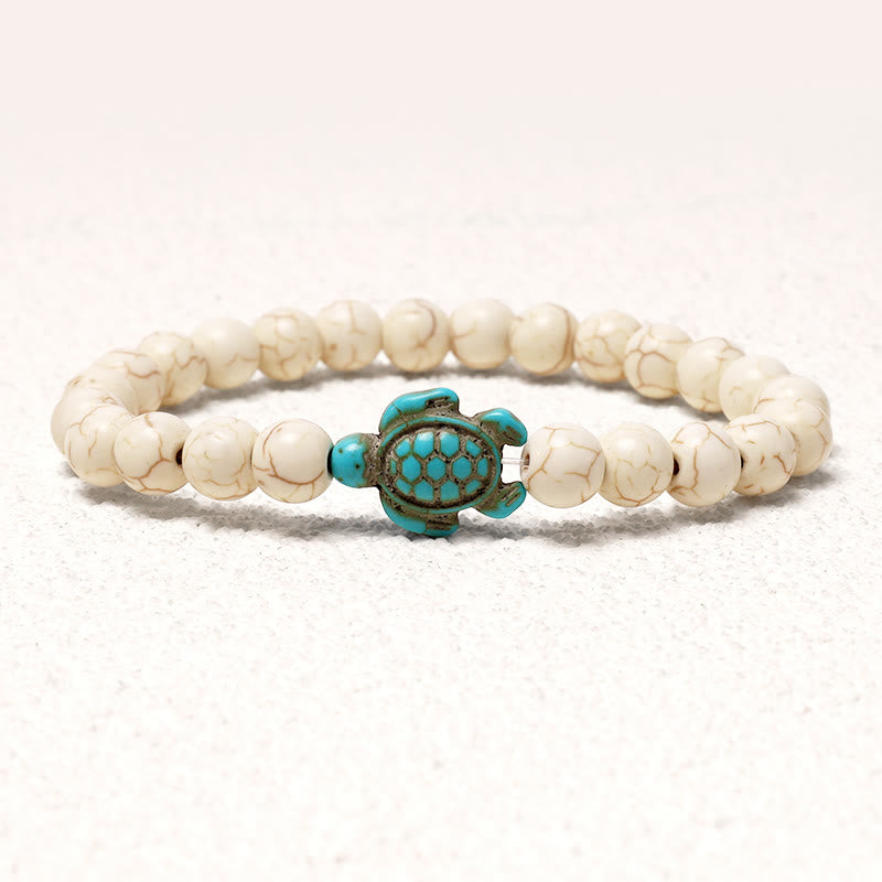 8mm Turquoise Blessing Bracelet with Sea Turtle Charm