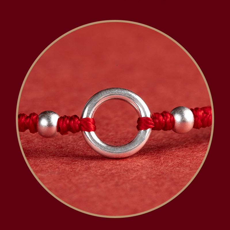 925 Sterling Silver Red String Bracelet with Peace Joy Lotus Buckle