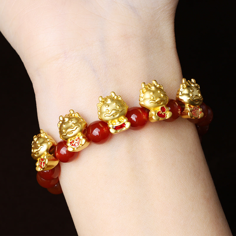 Red Agate Dragon Protection Bracelet for Protection