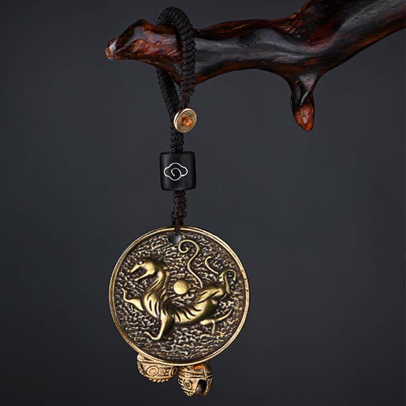 Copper Four Symbols Keychain with Azure Dragon & Mythical Creatures
