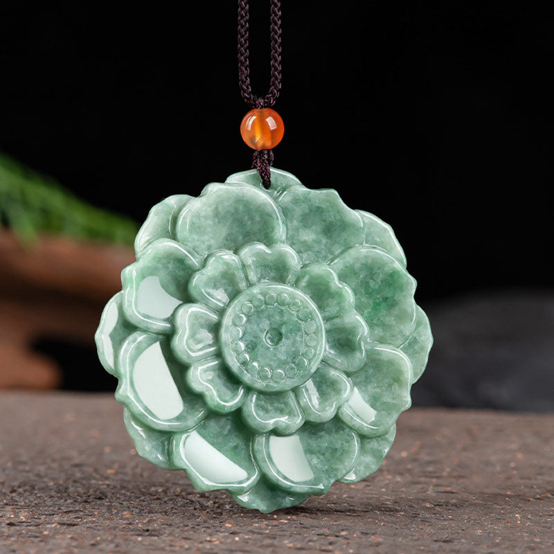 Lotus Pattern Jade Necklace for Luck and Prosperity