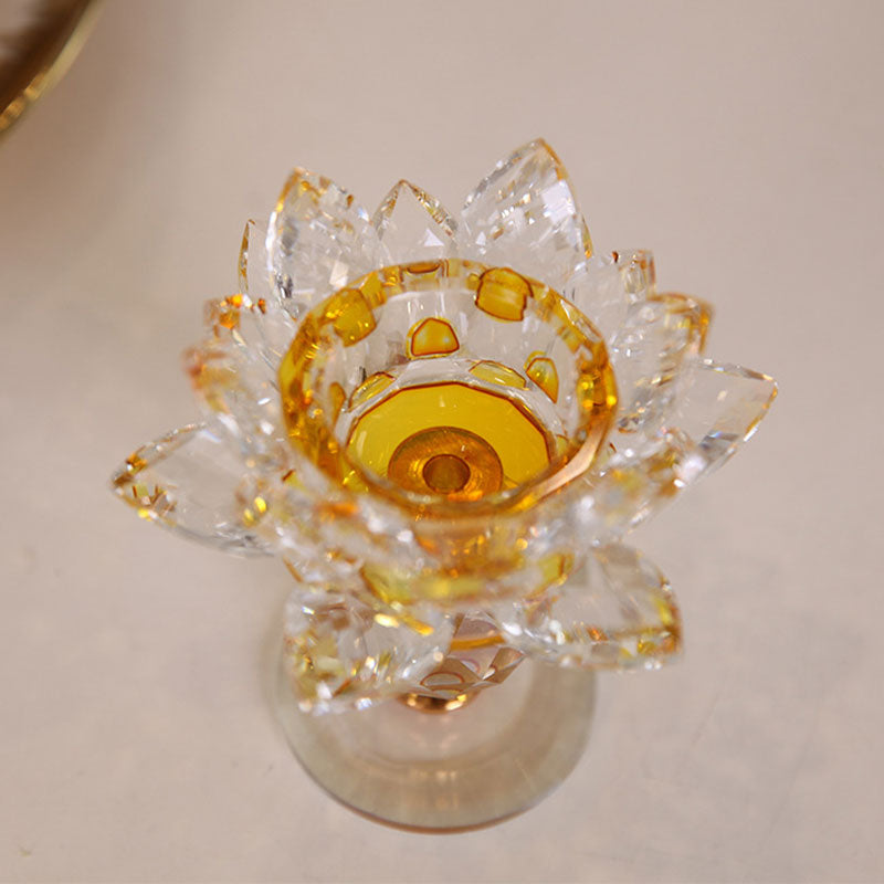 Citrine & White Crystal Tibetan Lotus Candlestick Ornament