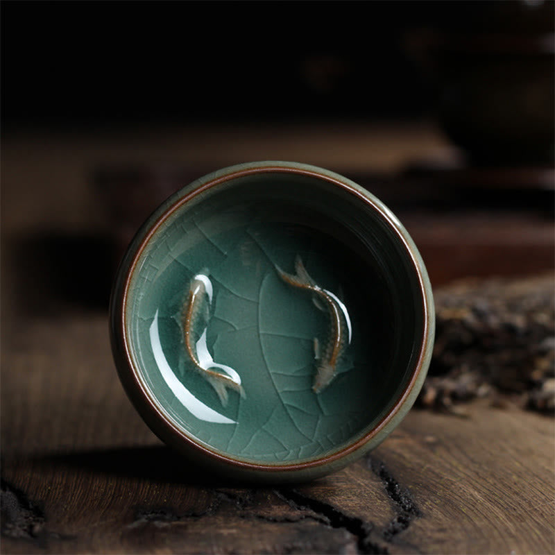 Colorful Koi Fish Ceramic Teacup 60ml | Zen Decor