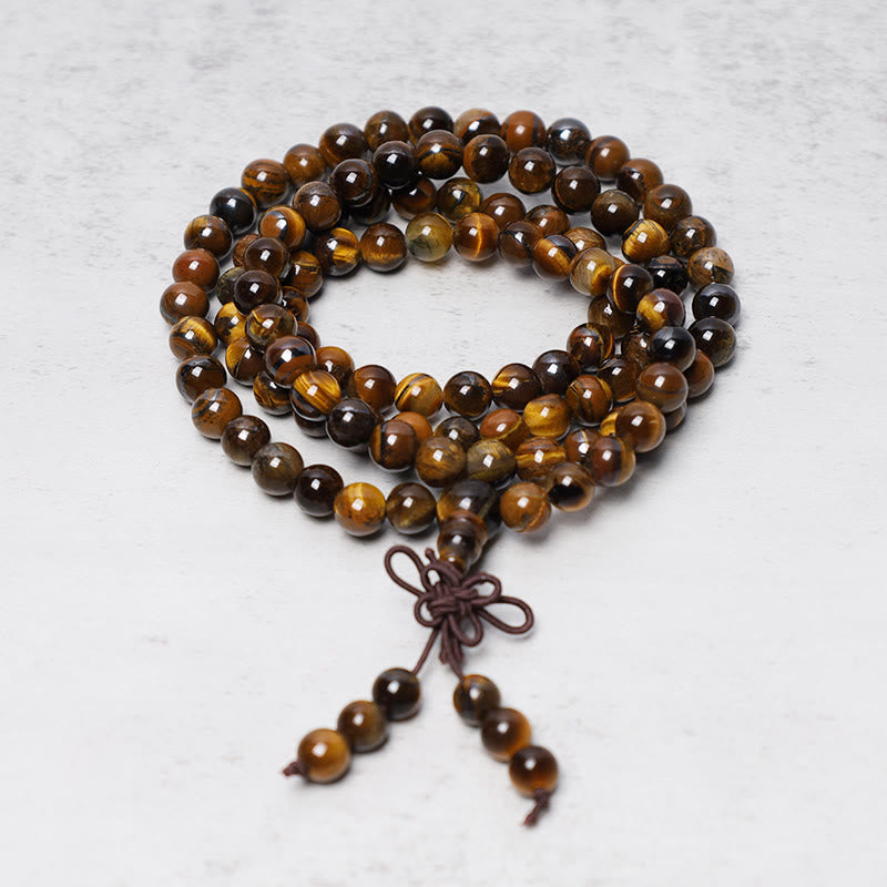108 Bead Tiger Eye Mala Bracelet for Grounding & Balance