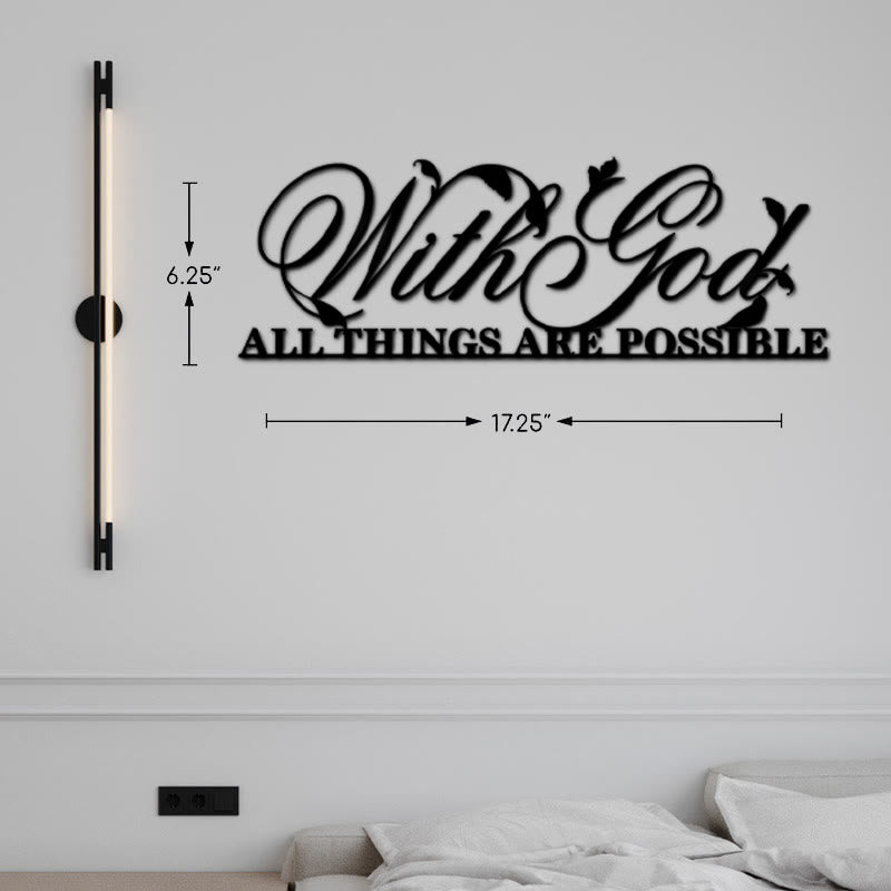 Zen Metal Wall Art | With God All Things Are Possible Sign 44x16cm