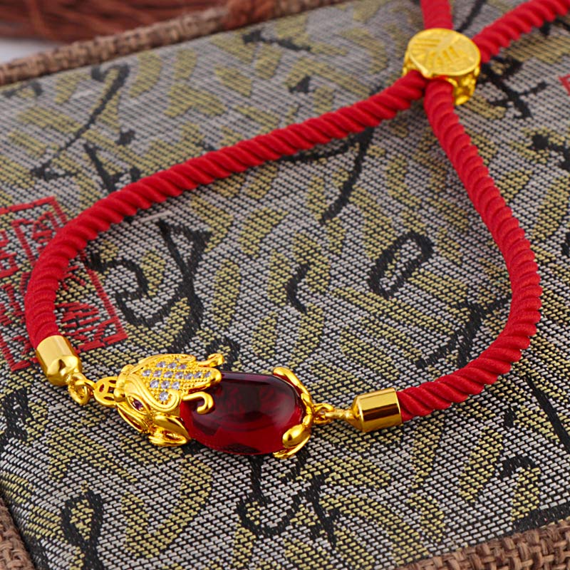 Adjustable Red Agate Pixiu Bracelet for Wealth & Luck