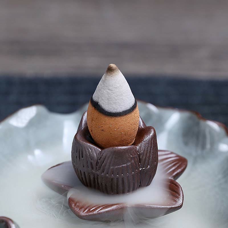 Ceramic Lotus Backflow Incense Burner for Meditation