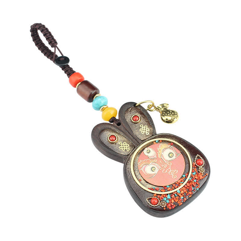 Ebony Five God of Wealth Thangka Key Chain Spiritual Jewelry