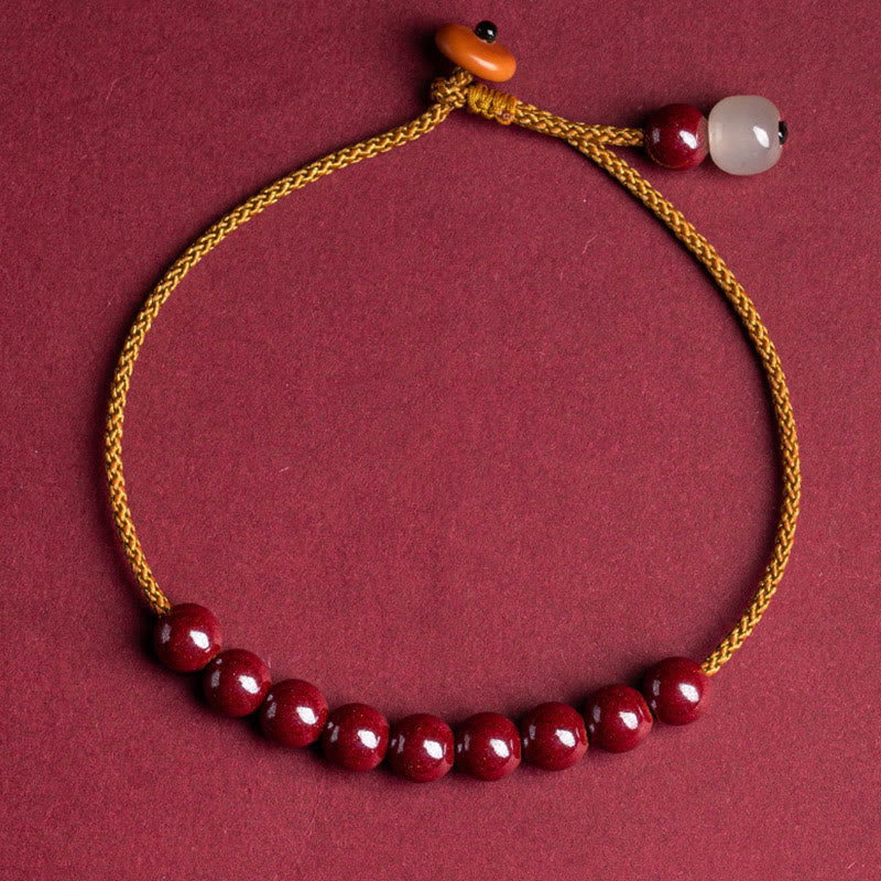 Natural Cinnabar Beaded Blessing Bracelet 14-20cm