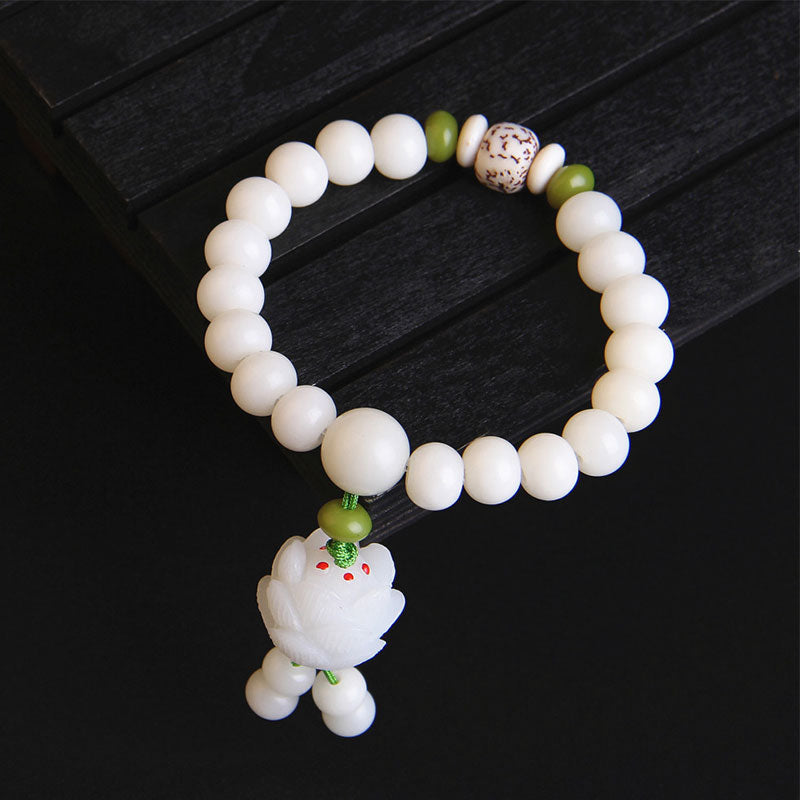 8mm Bodhi Seed Lotus Bracelet for Luck & Enlightenment