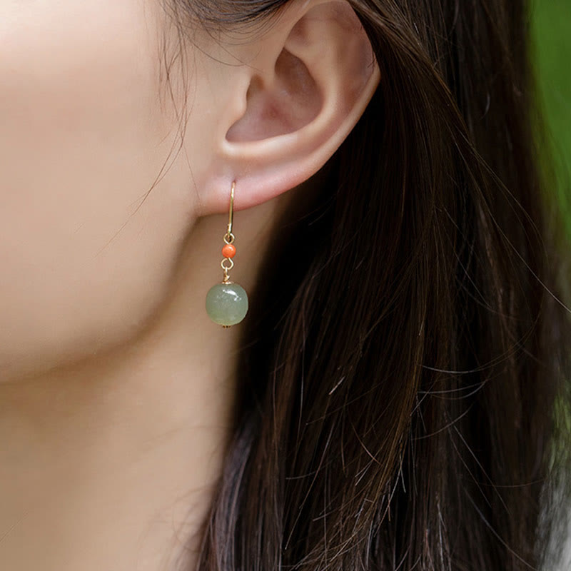 925 Sterling Silver Jade Drop Earrings for Luck & Prosperity