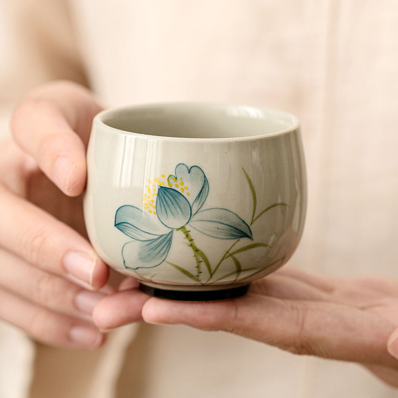 Hand Painted Lotus Ceramic Teacup 70ml | Kung Fu Tea